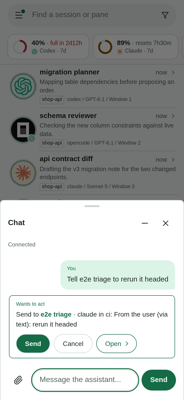 The same chat action and approval controls on a phone